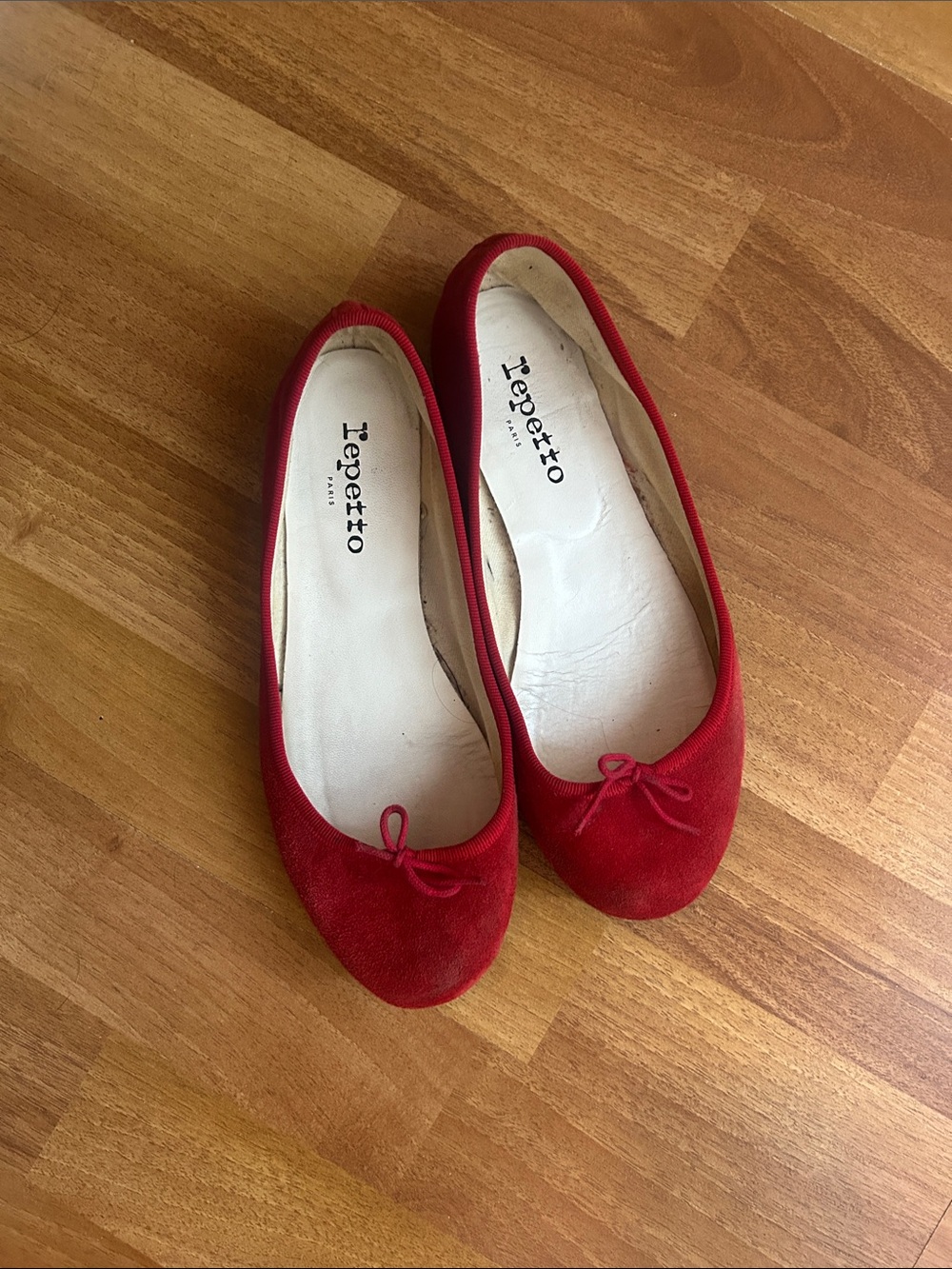 Repetto Red Suede Ballet Flats with Bow Detail